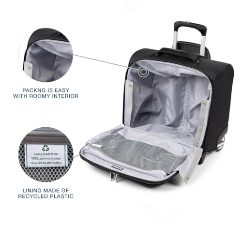 Black 16-Inch Softside Lightweight Rolling Underseat Tote Upright 2 Wheel Bag I729
