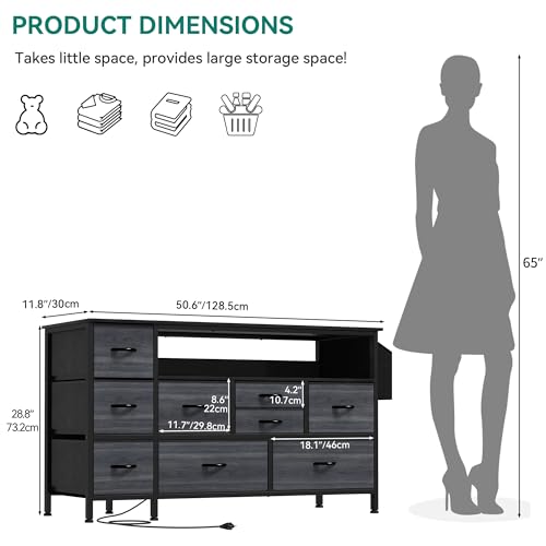 Black 9 Drawer TV Stand with Charging Station L136