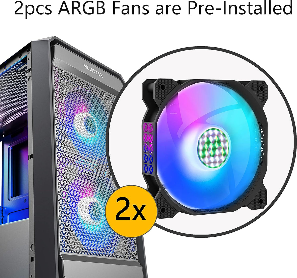 Matx PC Case with 2pcs ARGB Fans Mesh Airflow G207613