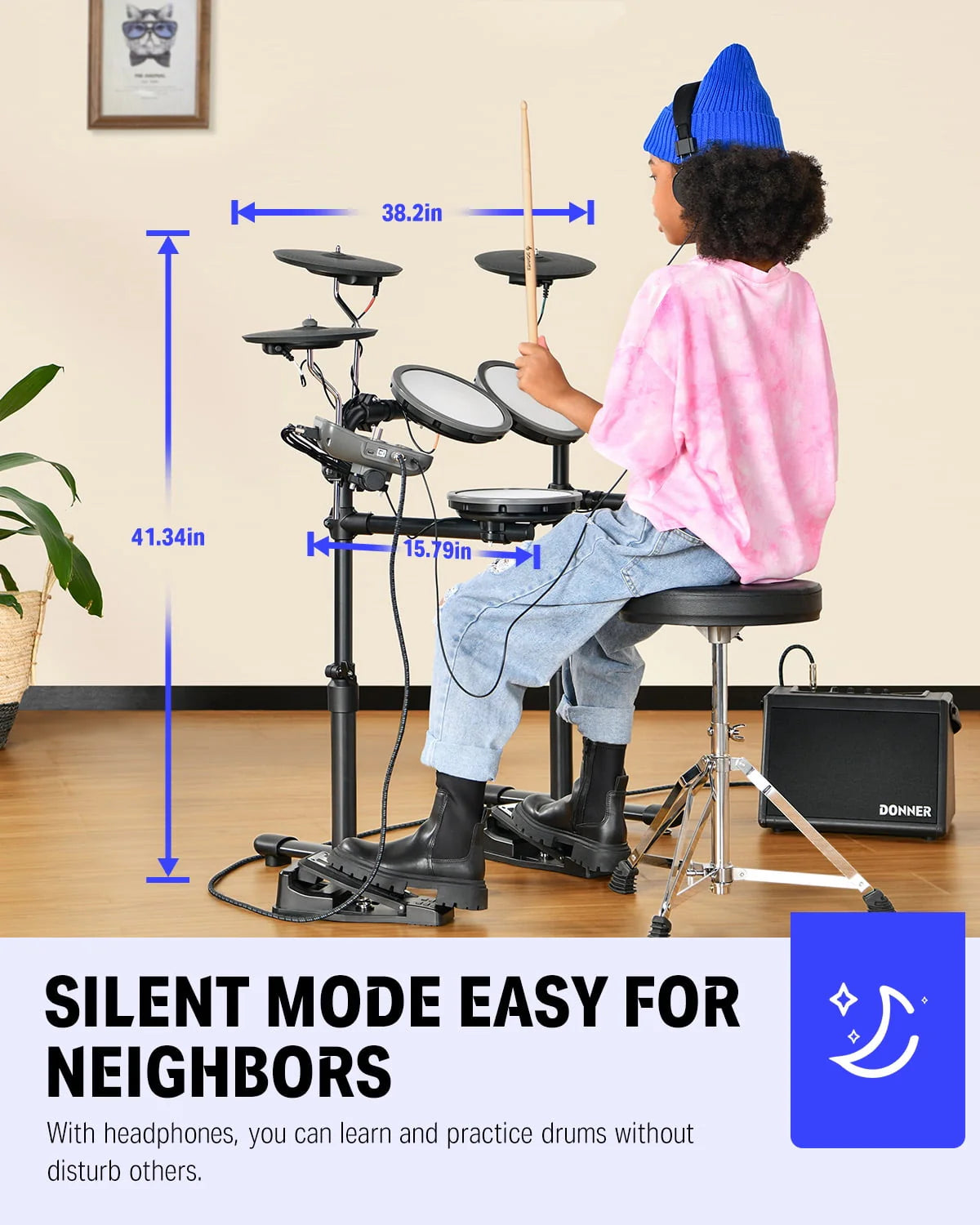 Electronic Drum Set with Quiet Mesh Drum Pads J614863