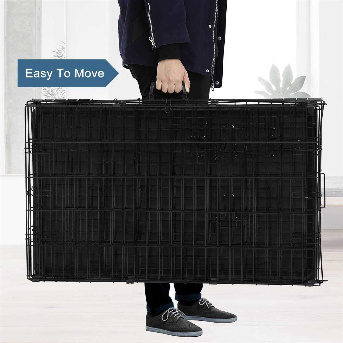 Foldable Large Metal Wire Dog Crate with Plastic Tray G3058