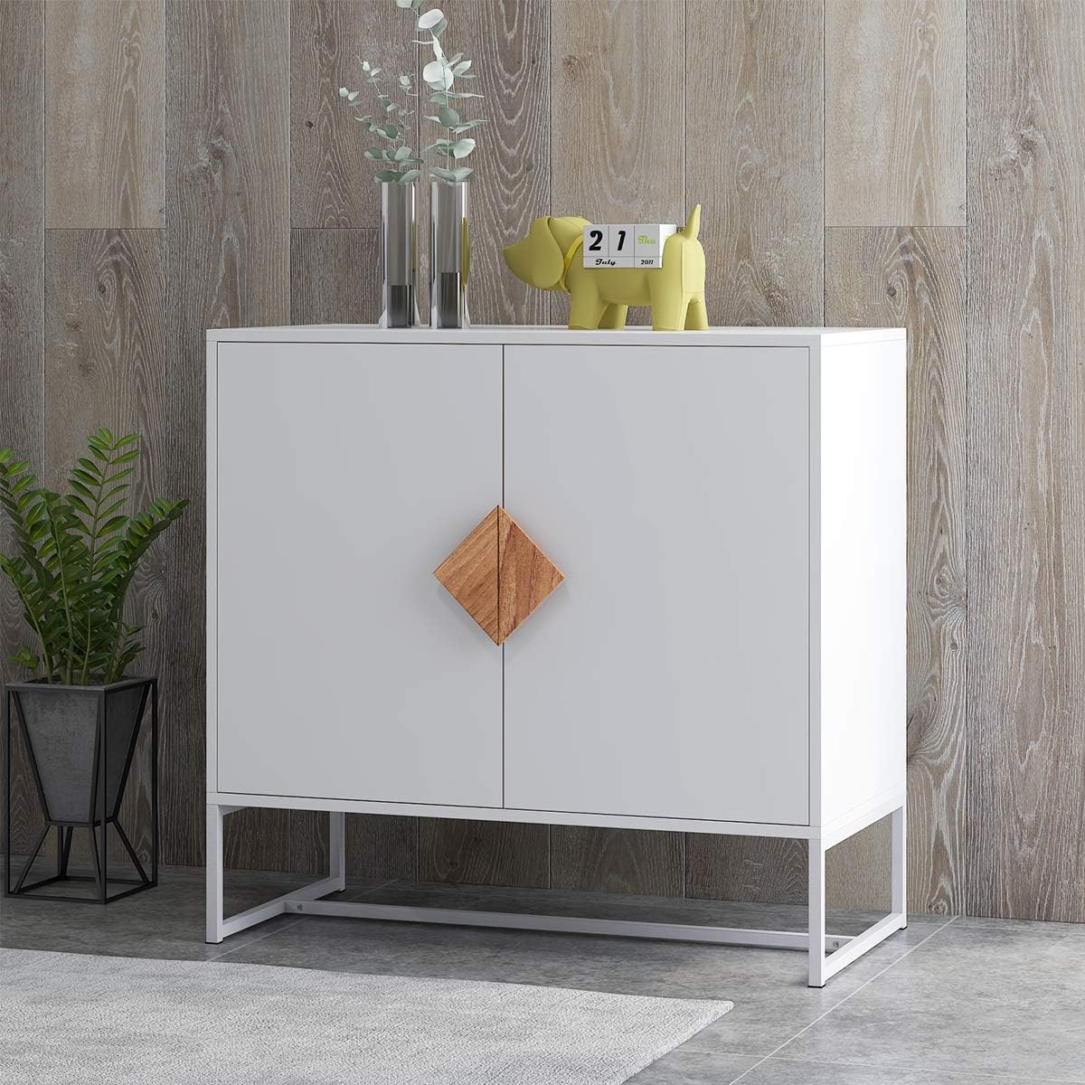 White 2 Door Sideboard with Solid Wood Handles and Metal Legs C158