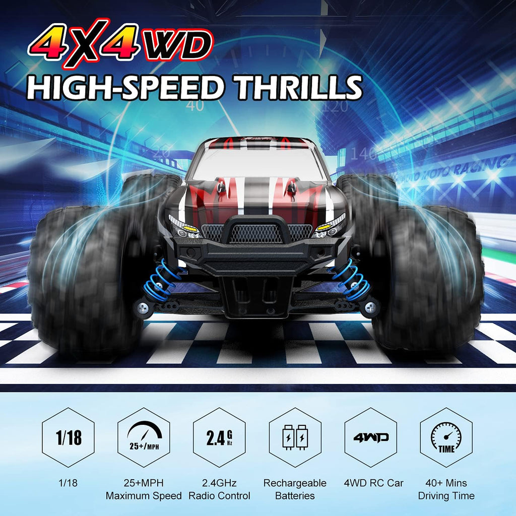 Remote Control Car 1:18 Scale 4WD Off Road Monster Trucks 2.4GHz 2 Rechargeable Battery Pack of 2 J80511