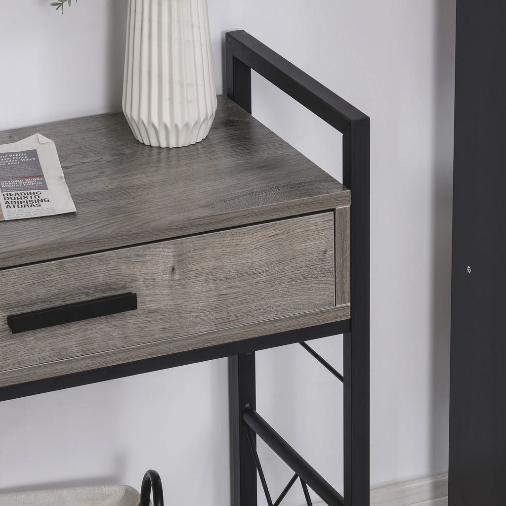 Grey Industrial End Table with Drawer and Bottom Shelf K366