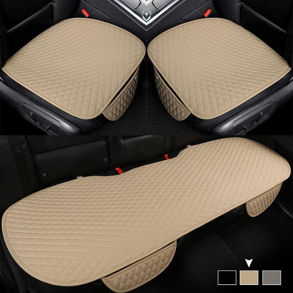 Beige Pu Leather Car Seat Bottom Covers, Pack of 2 L38781