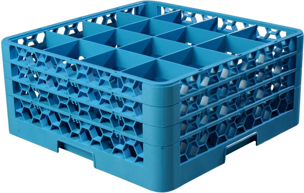 16 Compartment Glass Rack with 3 Extenders, Blue (Pack of 2) Q39972