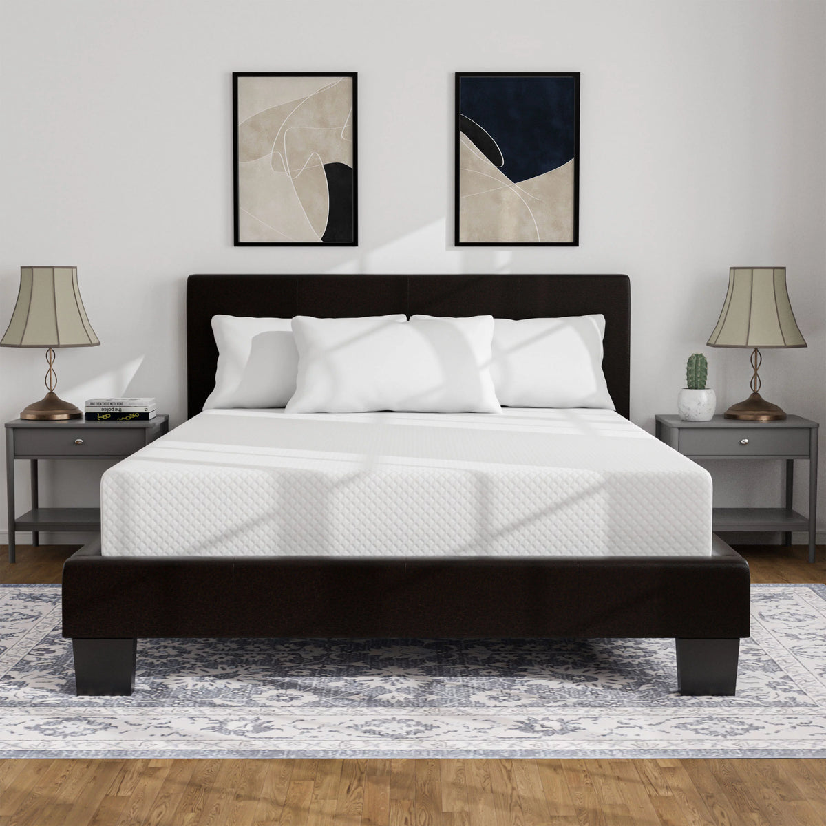 Full Size Leatherette Platform Bed with 12-Inch Mattress K3225
