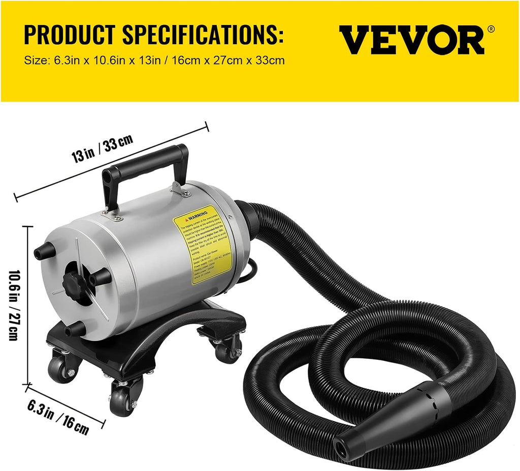 5.0HP 180 CFM 110V Car Air Dryer Blower with Casters, 20 Ft Hose, 2 Nozzles M75008