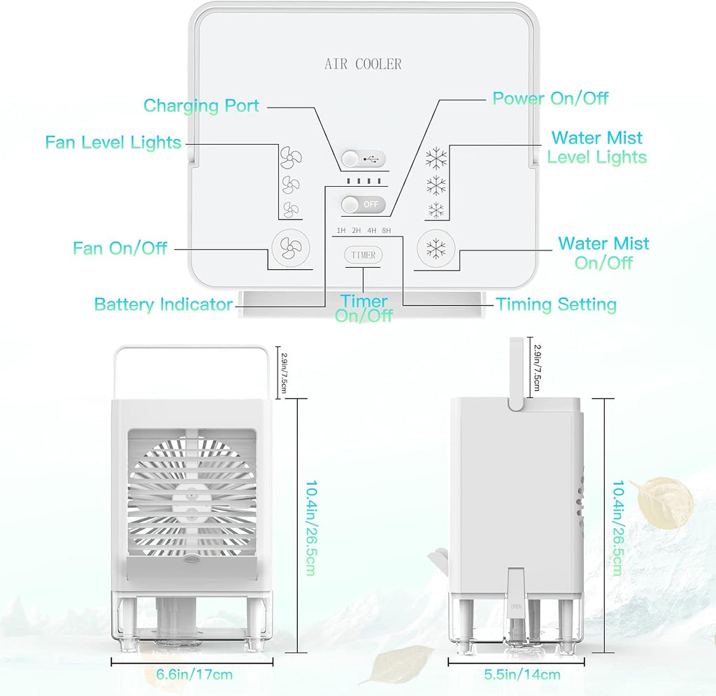 Portable Evaporative Air Cooler Fan, 5000mAh Rechargeable, Pack of 2 W773942