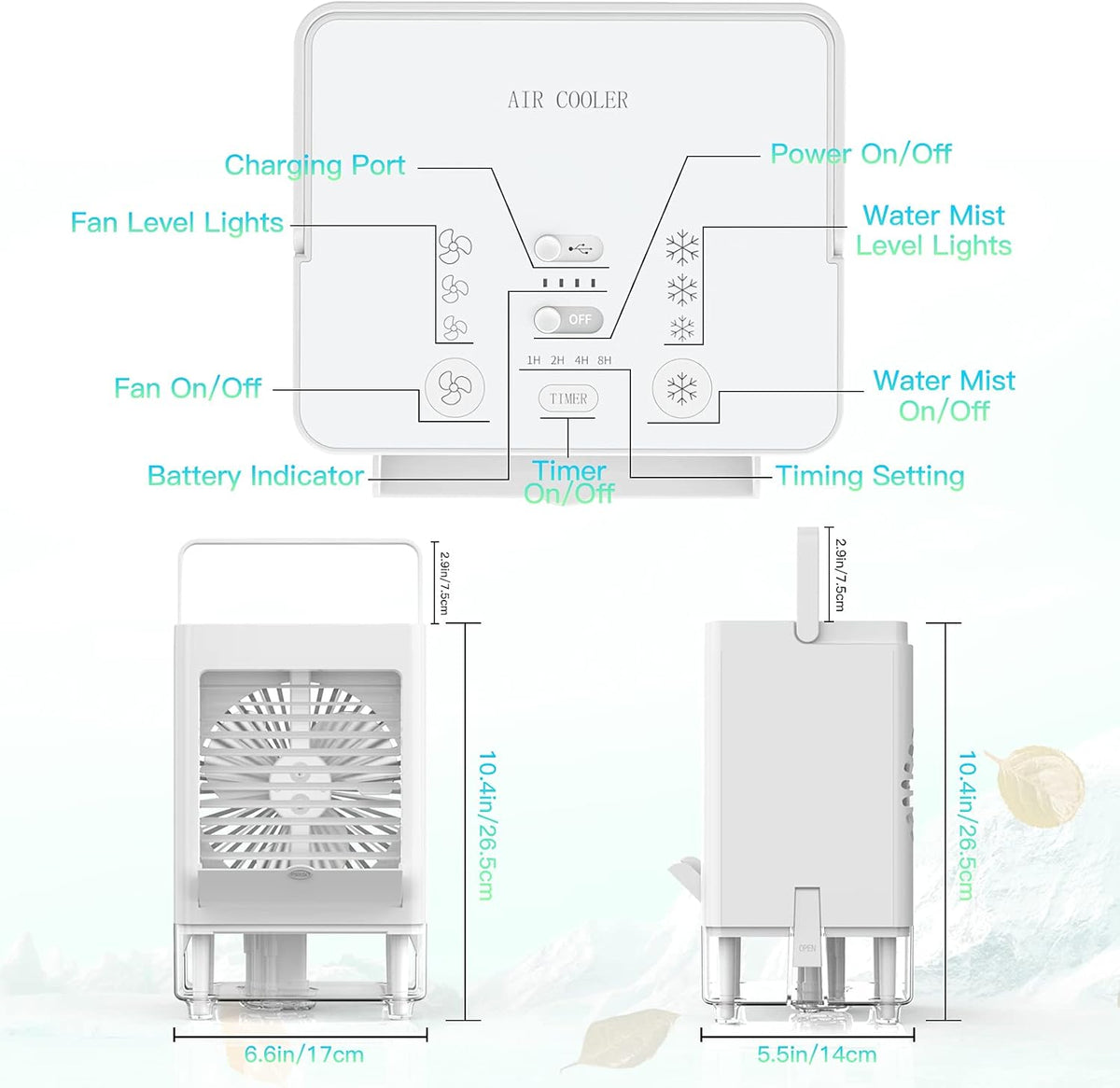 Portable Evaporative Air Cooler Fan, 5000mAh Rechargeable, Pack of 2 W773942