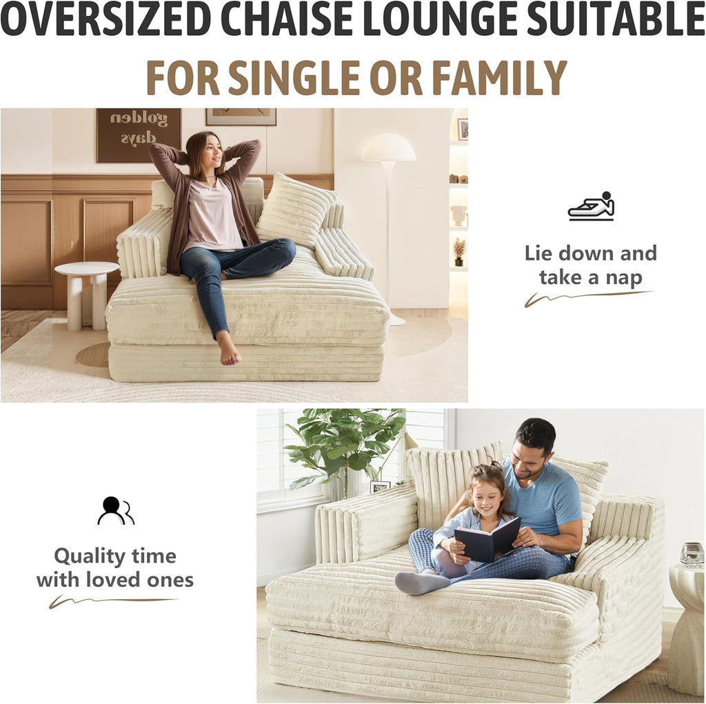 Oversized Chaise Lounge Sofa with 2 Throw Pillows D5539