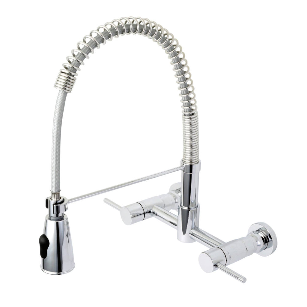Polished Chrome 2-Handle Wall Mount Pull-Down Kitchen Faucet H508