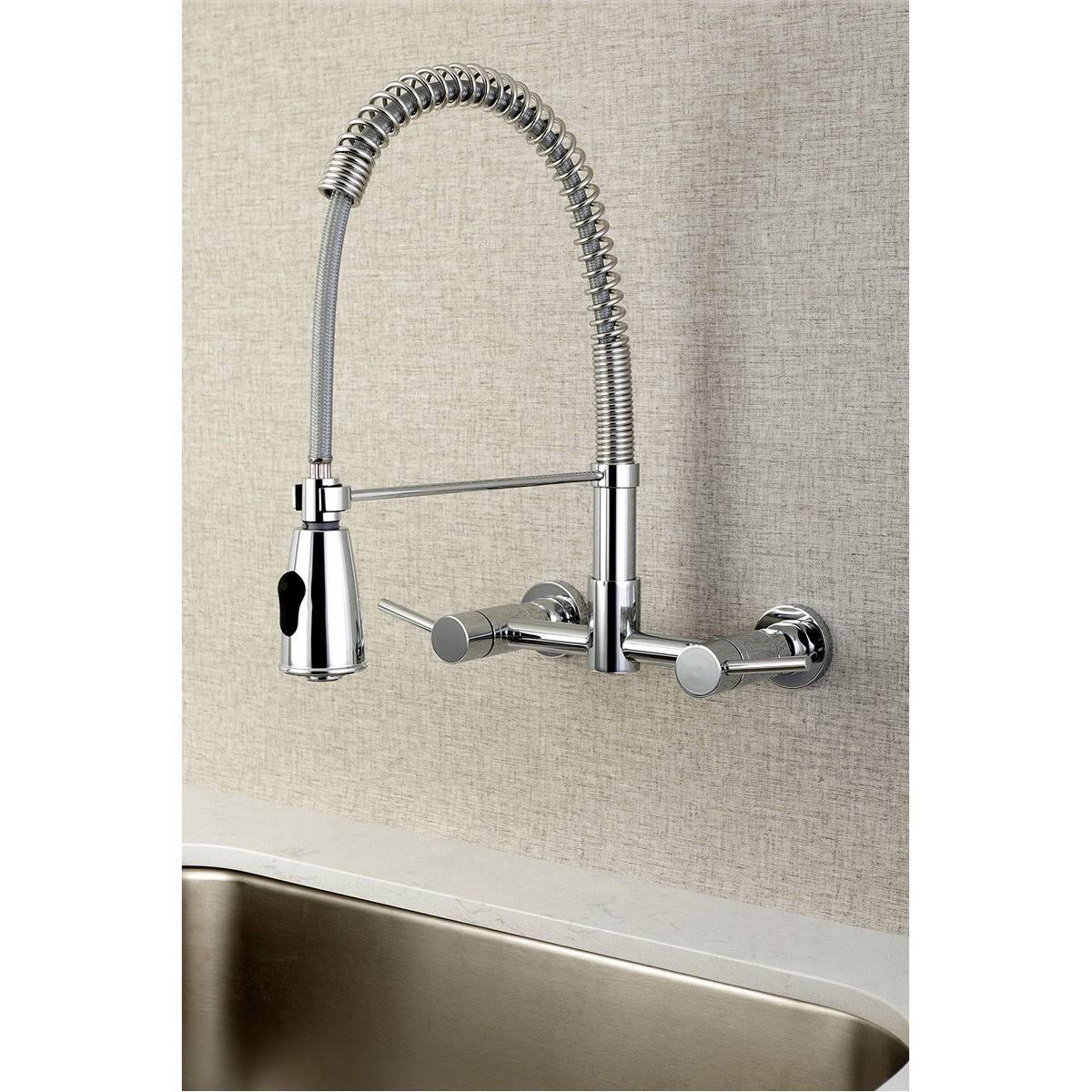 Polished Chrome 2-Handle Wall Mount Pull-Down Kitchen Faucet H508