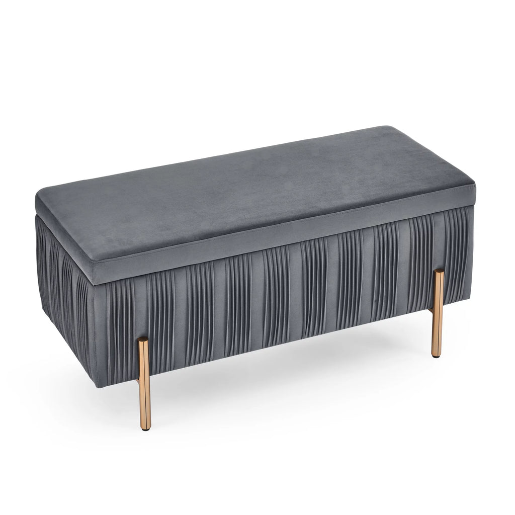Grey Velvet Storage Bench T70299