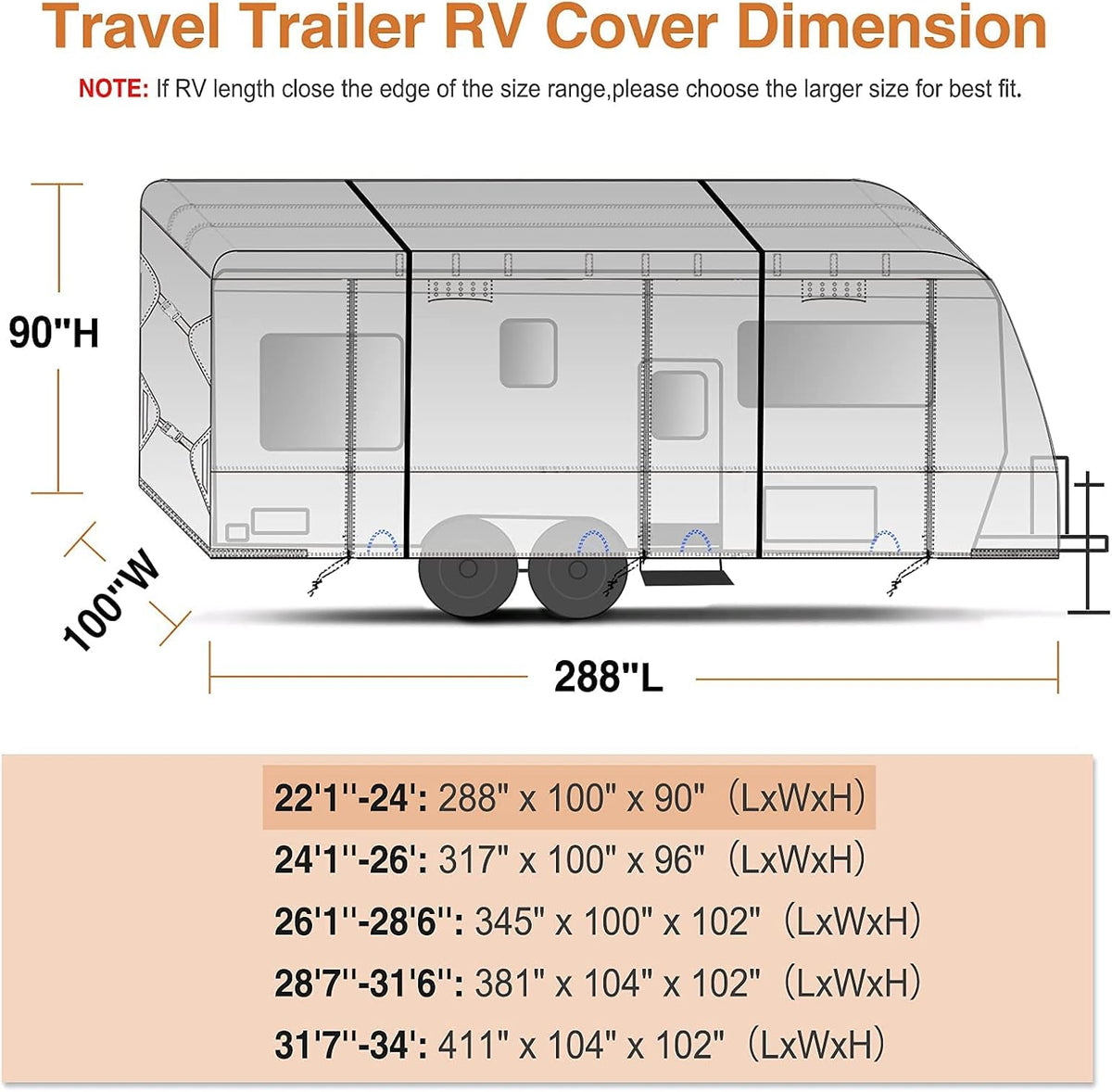 Waterproof 210D Travel Trailer RV Cover with 4 Gutter Spout Covers U772737