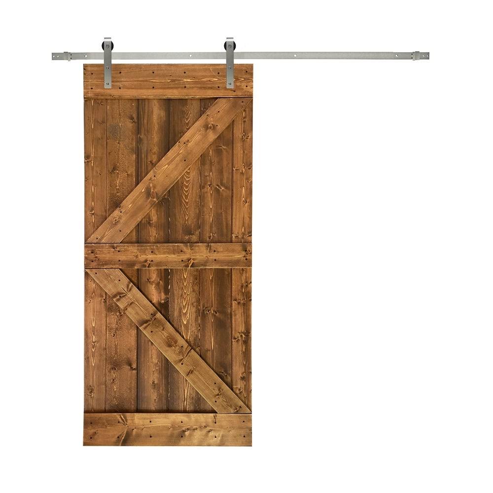 Solid Walnut Stained Knotty Pine Wood Interior Sliding Barn Door with Hardware Kit U219564