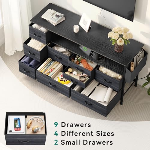 Black 9 Drawer TV Stand with Charging Station L136