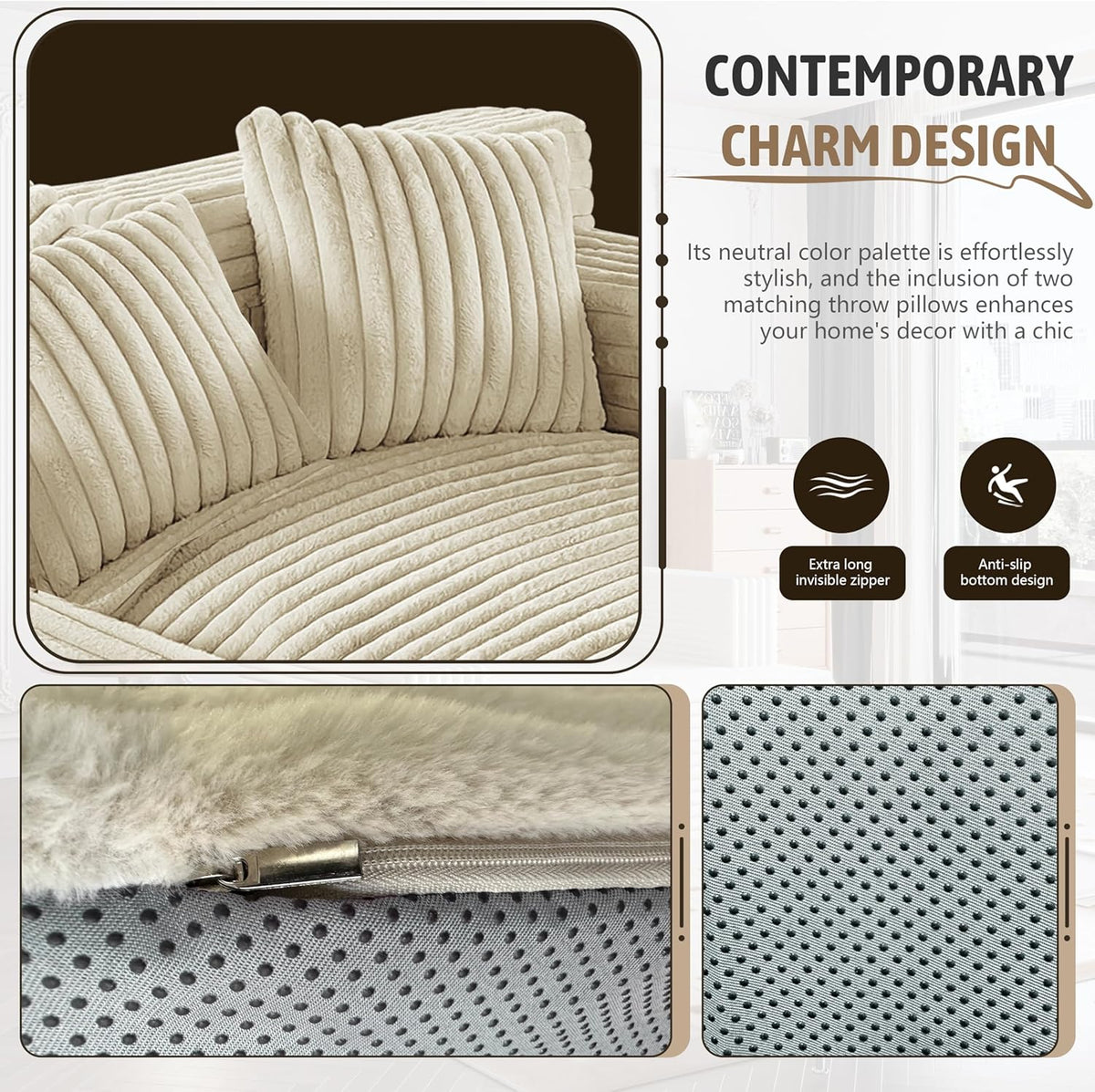 Oversized Chaise Lounge Sofa with 2 Throw Pillows D5539