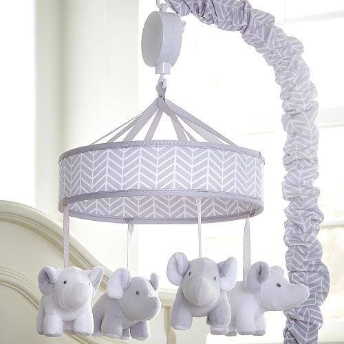Grey White Elephant Musical Mobile O729