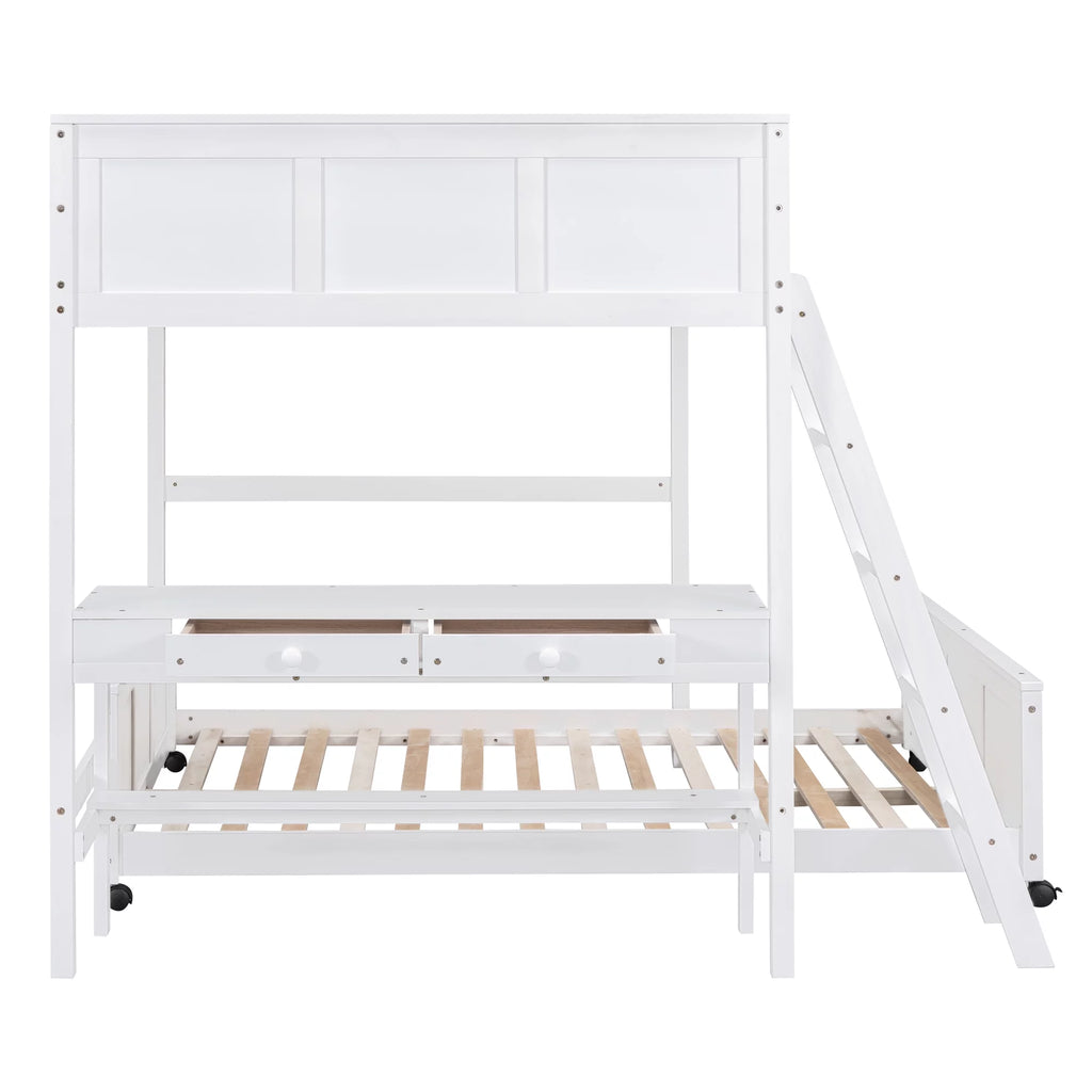 Full Over Full Bunk Bed with Desk, White F860913