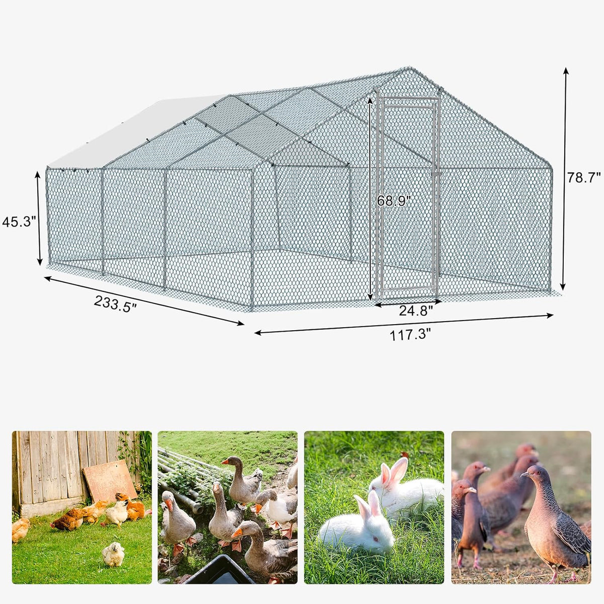 20 x 10 ft Metal Chicken Coop with Waterproof Cover F807814