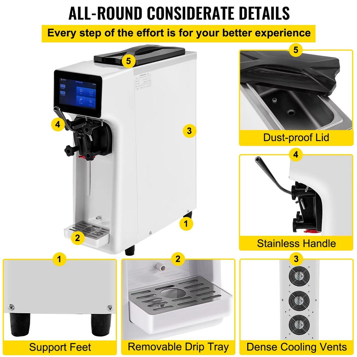 1000W Countertop Soft Serve Ice Cream Machine with 4.5L Hopper P8326