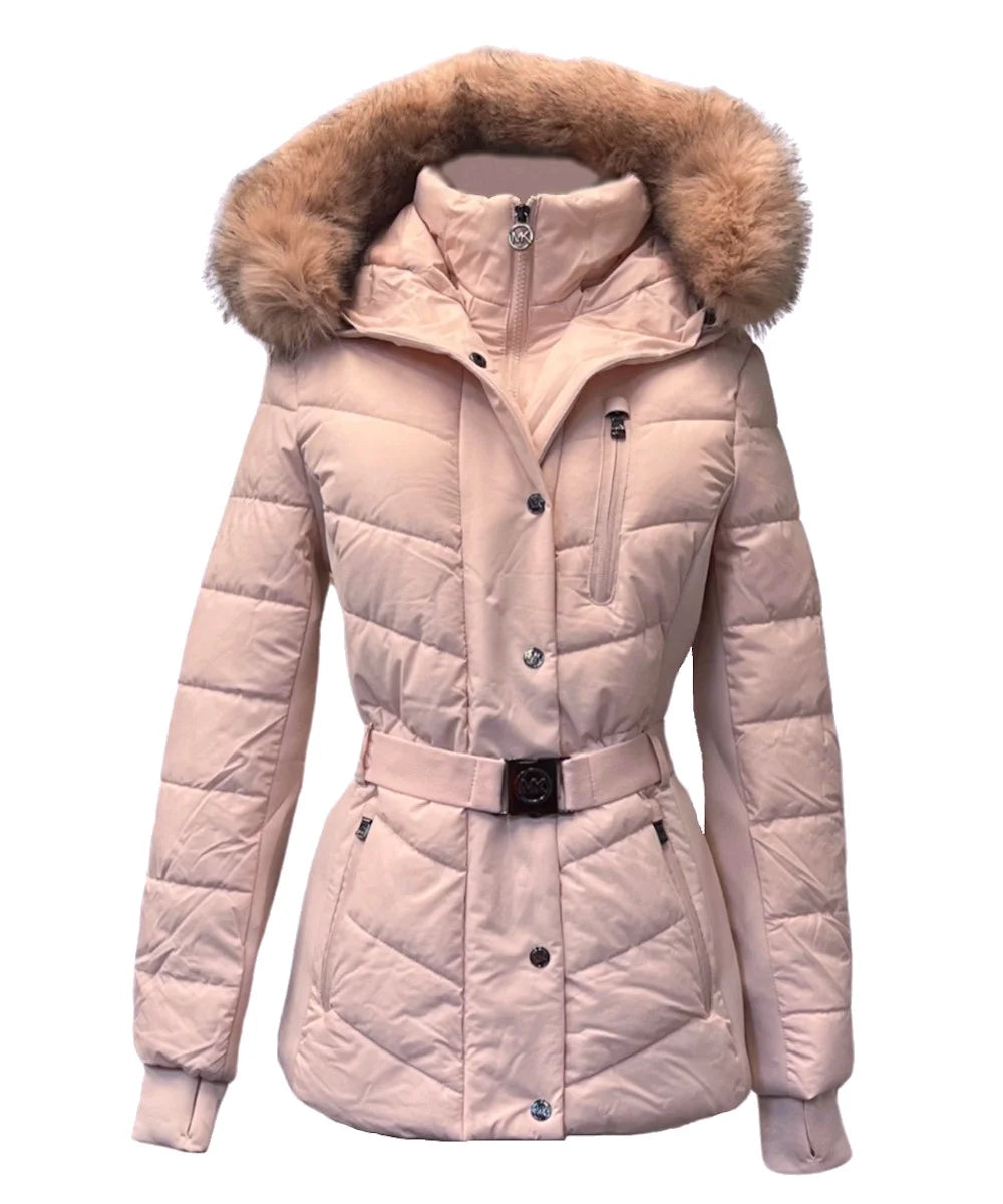 Blush Faux Fur Hooded Puffer Coat G7539