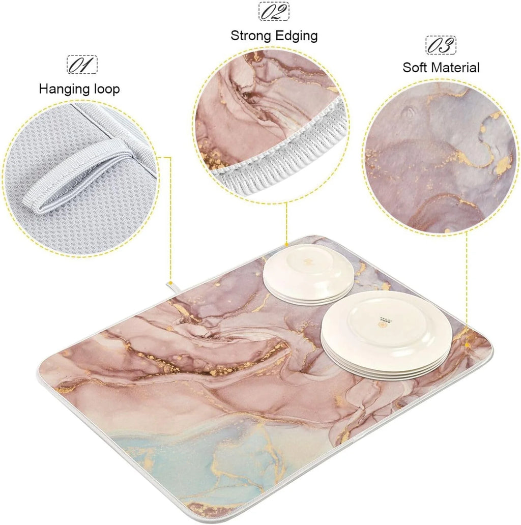 Gold Pink Marble Texture Dish Drying Mat 16x18Inch Q5112