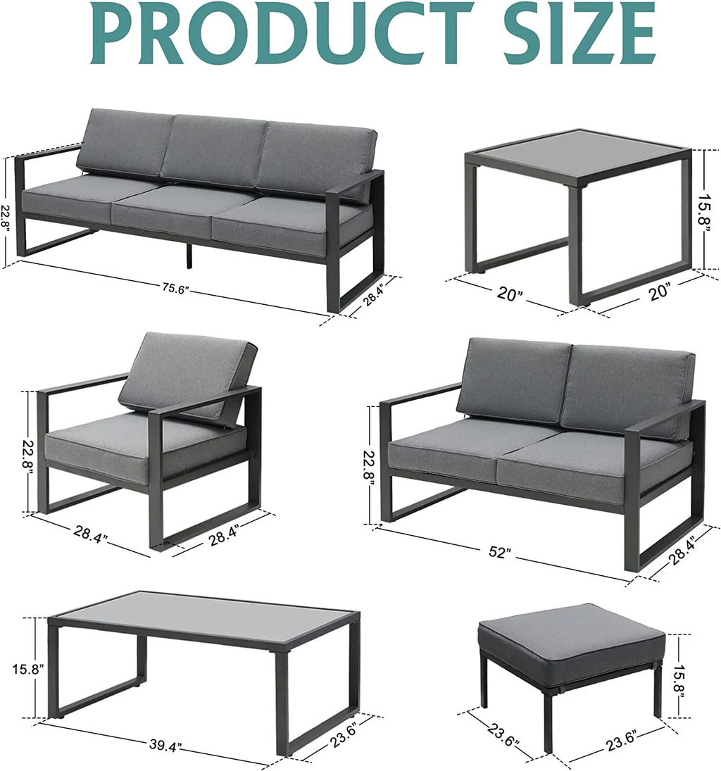 Grey 8 Piece Aluminum Outdoor Sectional Sofa with Ottomans and Coffee Table Z642589
