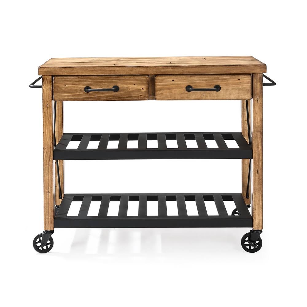Natural Wood and Metal Kitchen Cart W7595