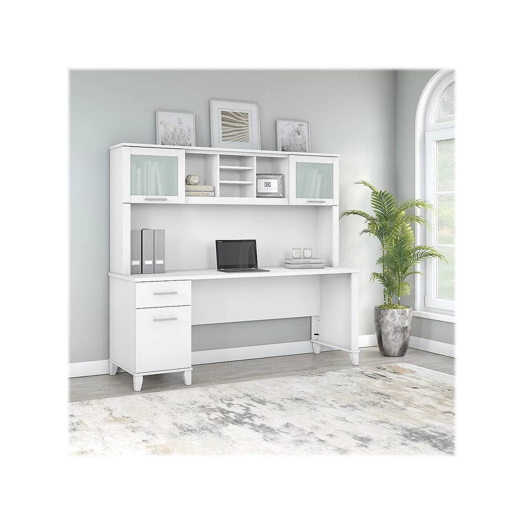 White Office Desk with Drawers and Hutch S924985