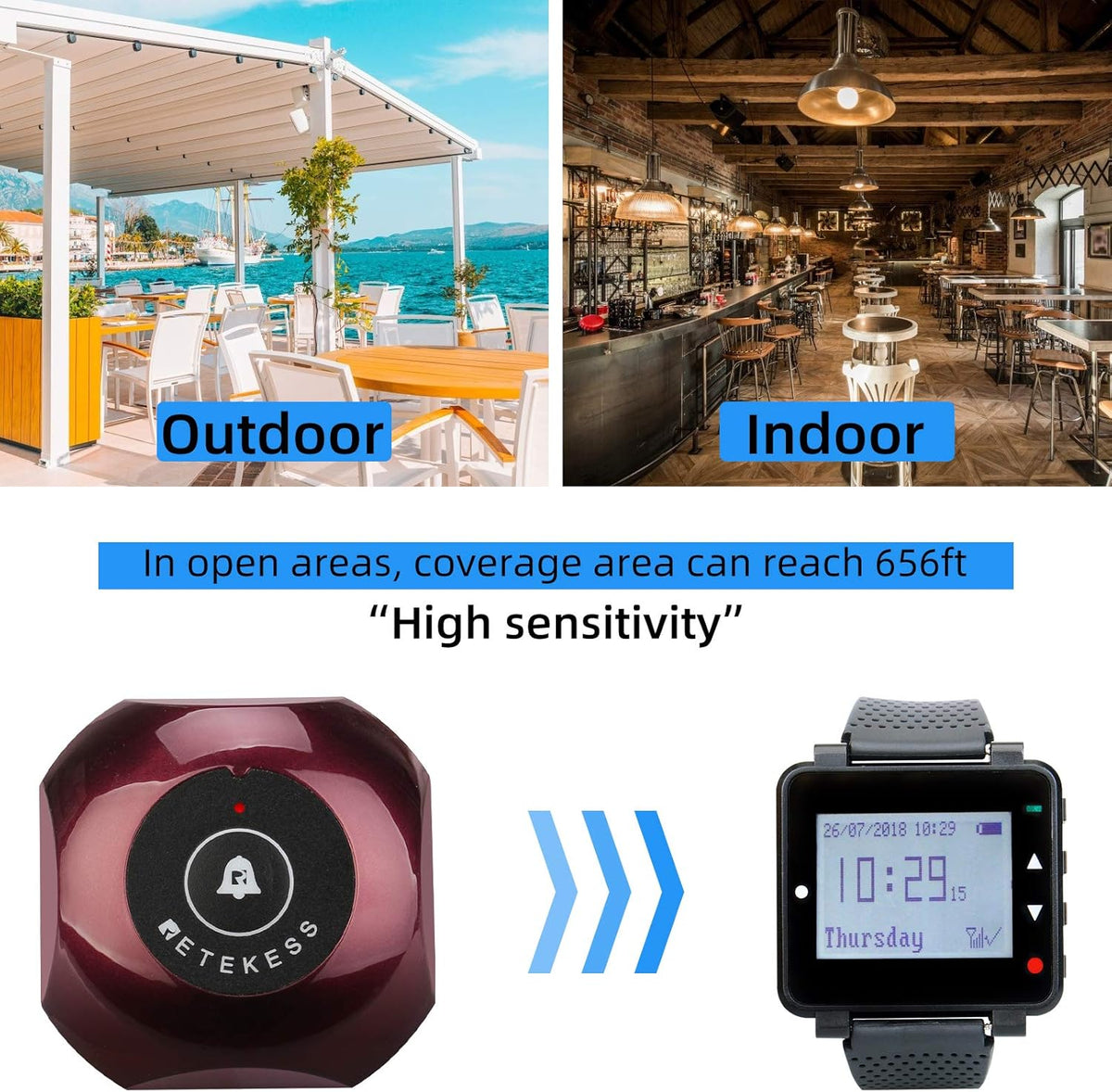 Caregiver Pager, Wrist Call Button, 5 1-Key Call Buttons, Pack of 2 R912