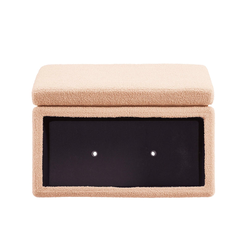 Tan Rectangle Sherpa Storage Ottoman E3843