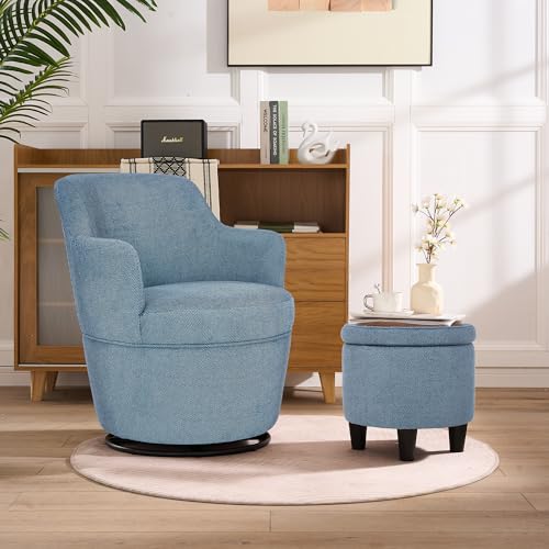 Blue Swivel Accent Chair with Ottoman Y864