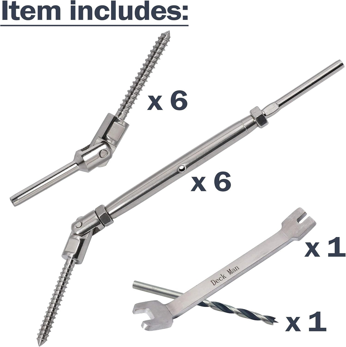 1/8 inch T316 Stainless Steel Cable Railing Kit for Wood Posts (6 Pairs) Pack of 2 A426941
