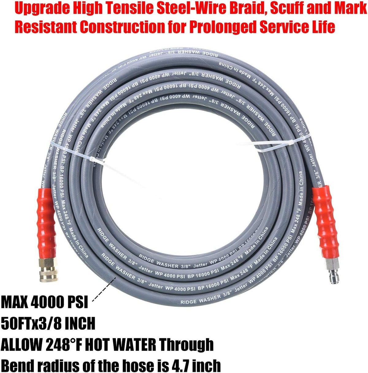 Pressure Washer Hose 50 Feet X 3/8 Inch, 4000 PSI, Pack of 2 J89838