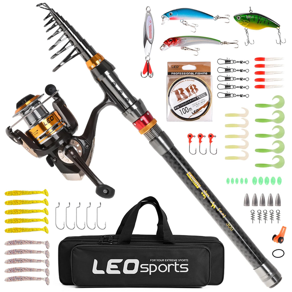 Telescopic Rod With Combo Carbon Fiber Carrier Case Reel Combo Lures X58169