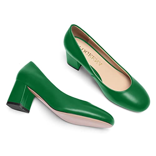 Matte Leather Round Toe Chunky Low Heel Pumps Shoes 2.2 Inch C697