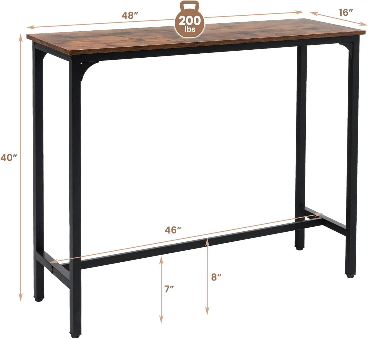 48" Narrow Rectangular Console Table with Steel Frame B4898