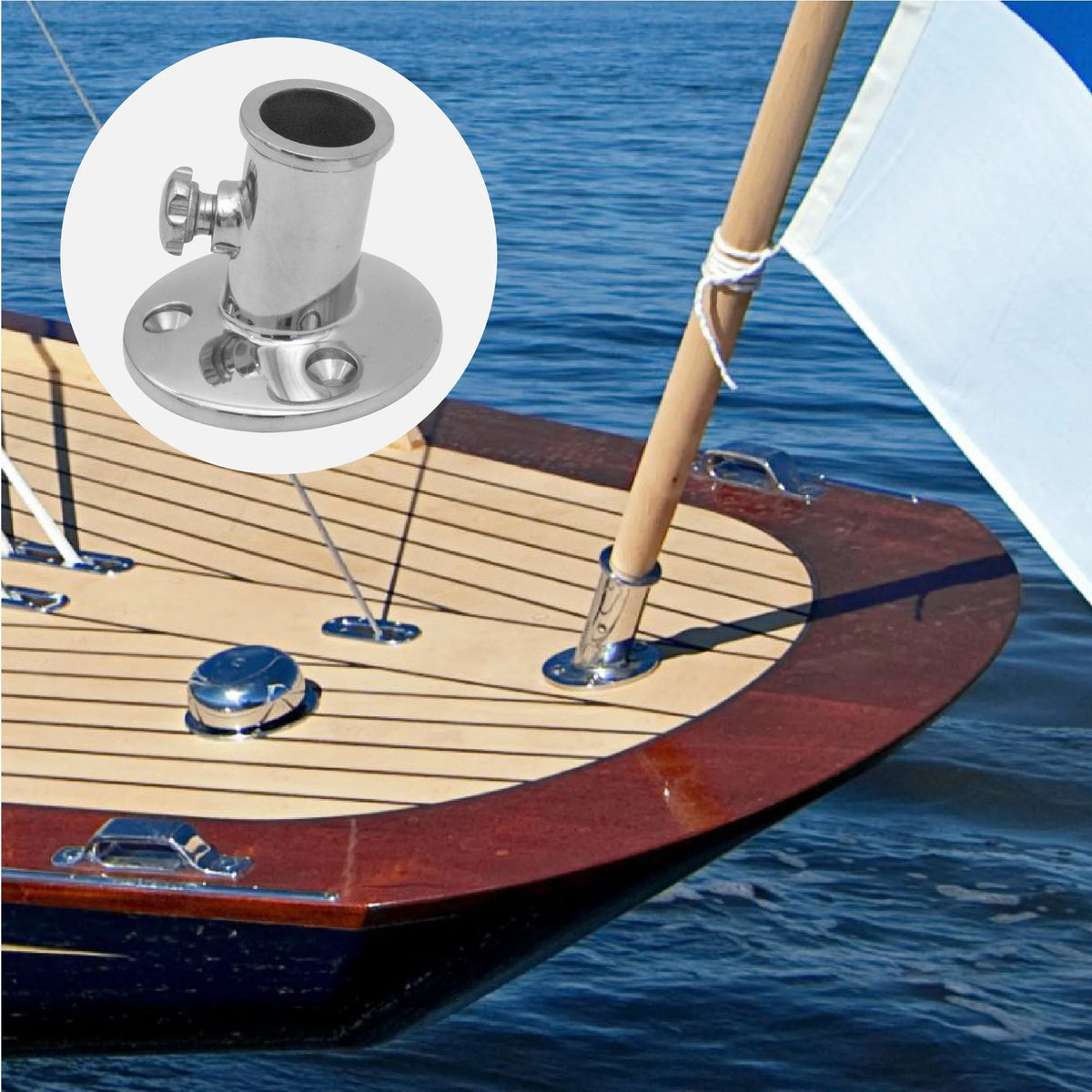 Boat Flag Pole Socket with Knob, Top Mount, Stainless Steel, Fits 3/4 Inch Poles G586240