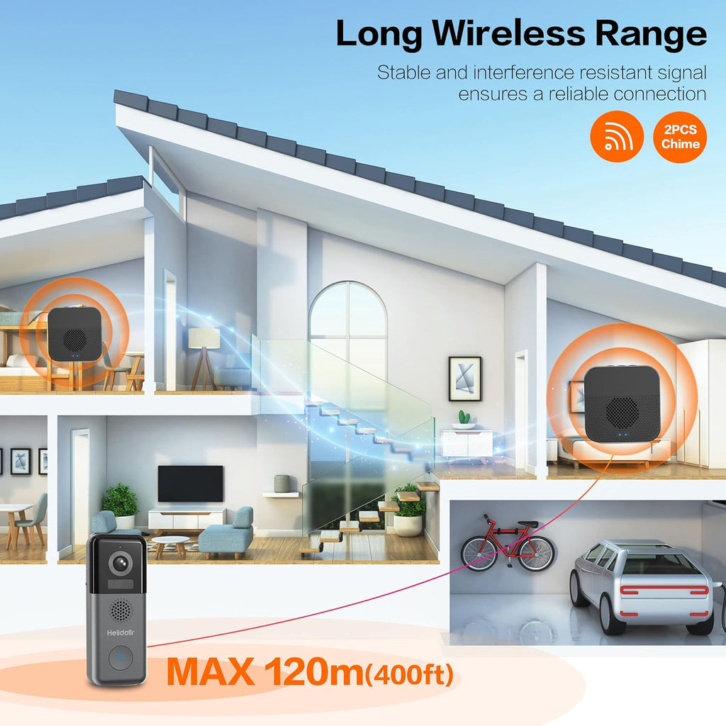 2K Wireless Video Doorbell Camera with Motion Detection and Night Vision F476886