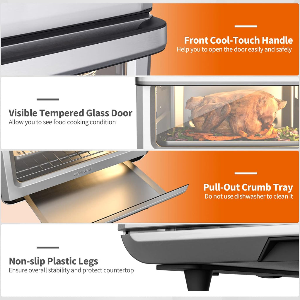 21 QT Air Fryer Toaster Oven Combo with 8 Preset Functions, Silver N545453