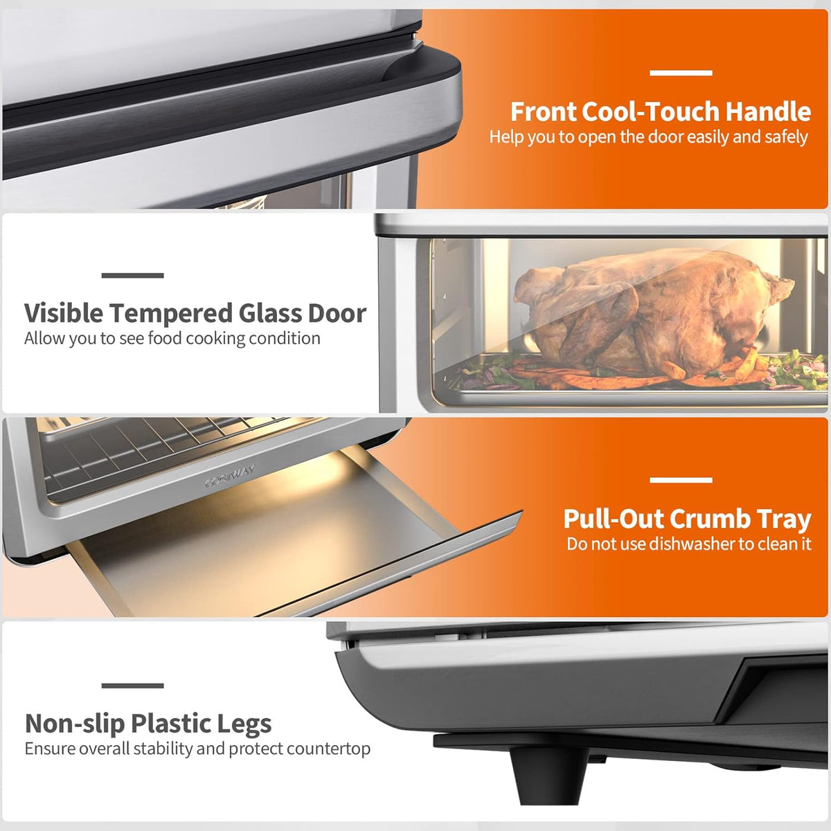 21 QT Air Fryer Toaster Oven Combo with 8 Preset Functions, Silver N545453