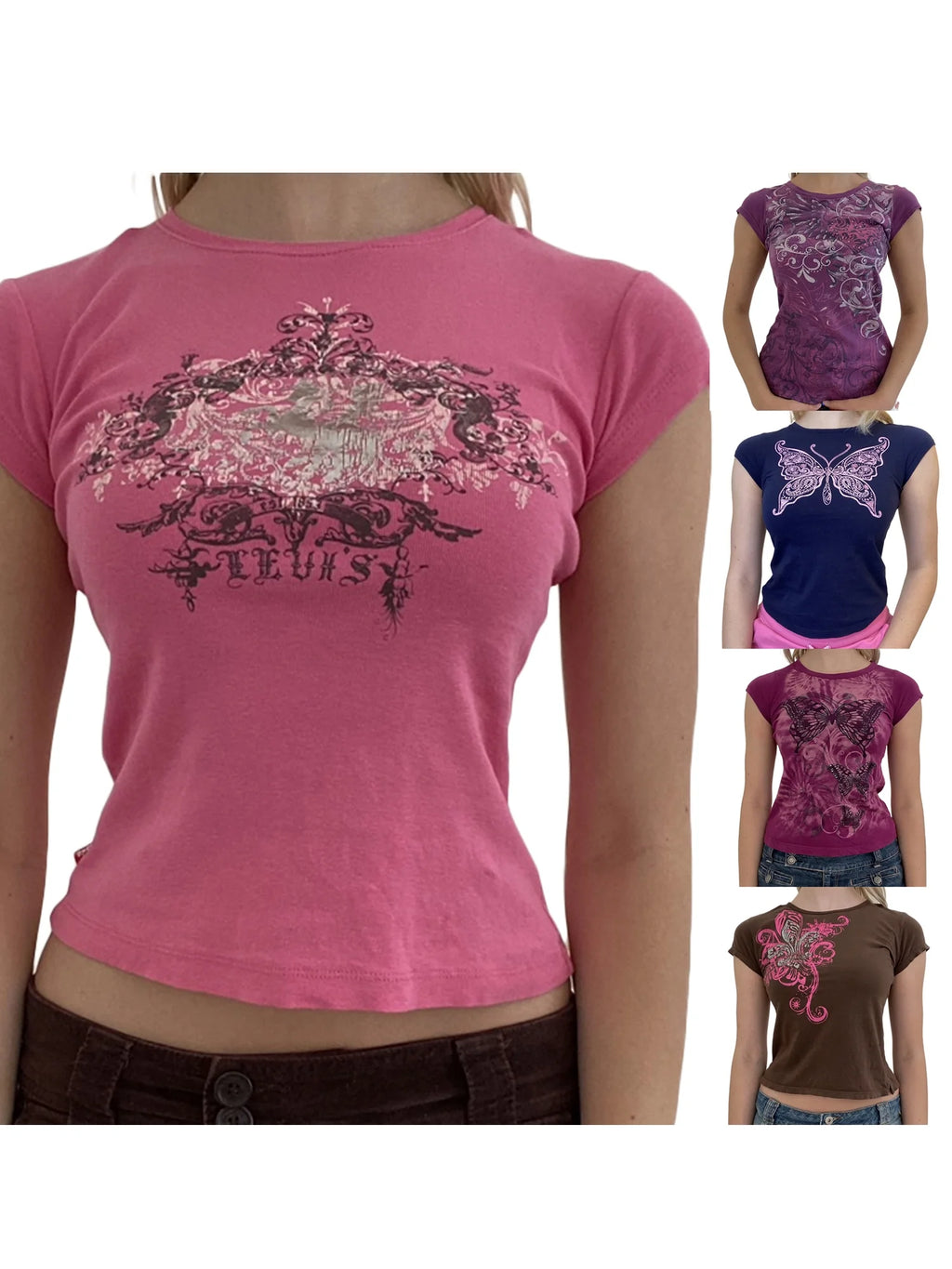 Brown Graphic Print Crop Top T-Shirt H292