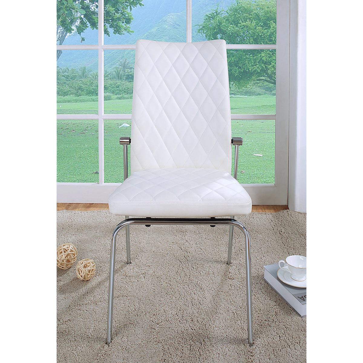White Metal Tufted Dining Chairs Set of 2 H14945