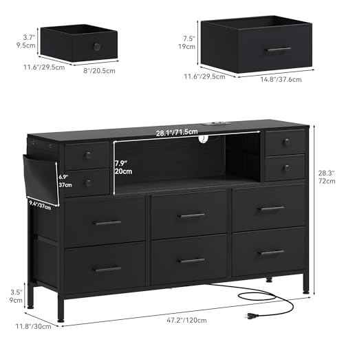 Black 9 Drawer TV Stand with Charging Station L136