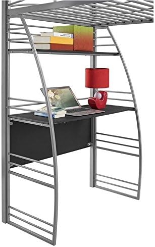 Gray Metal Frame Twin Loft Bed with Desk and Bookcase G378407