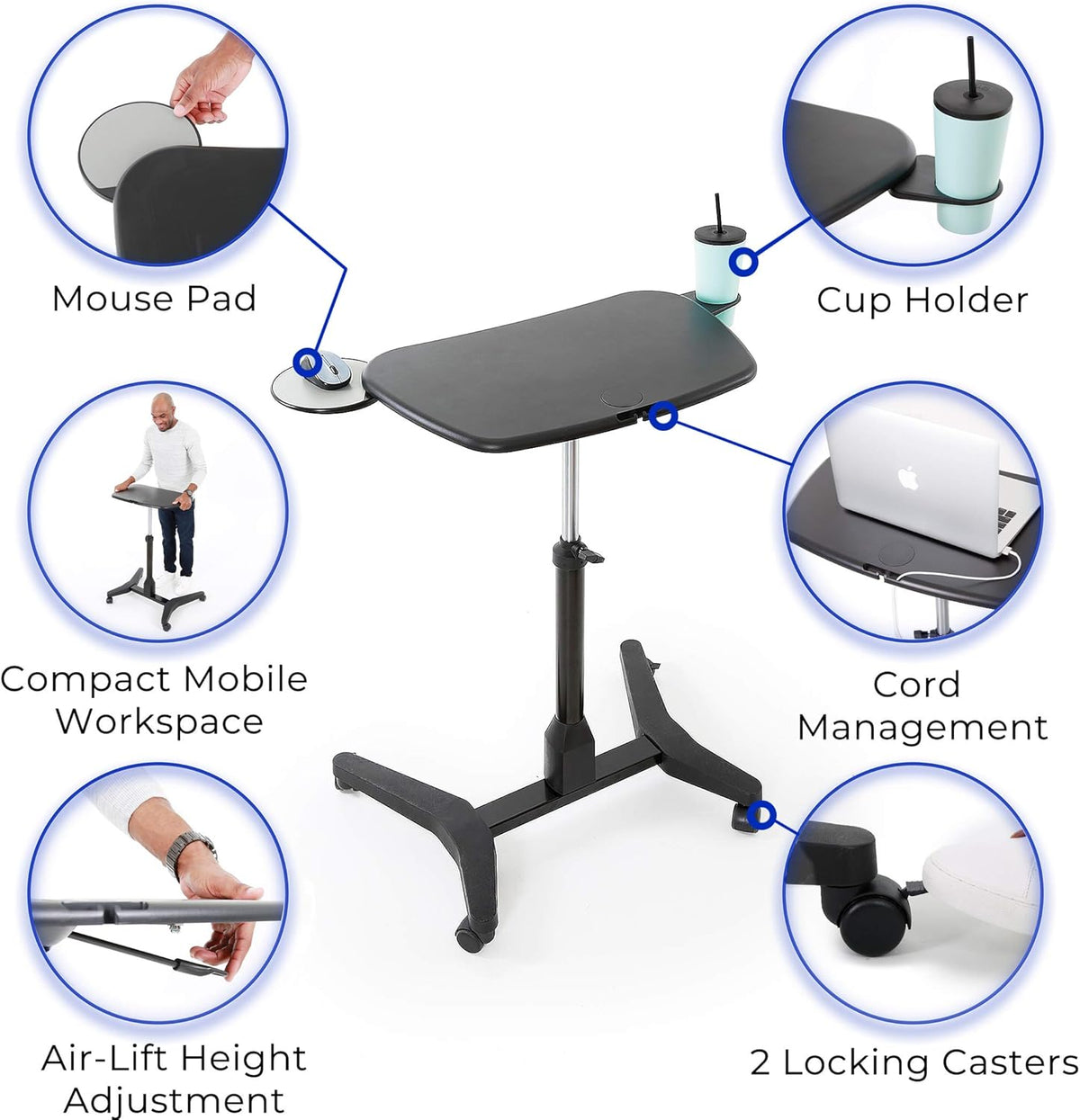 Mobile Podium with Pull Out Mouse Pad & Cup Holder, Black H15688