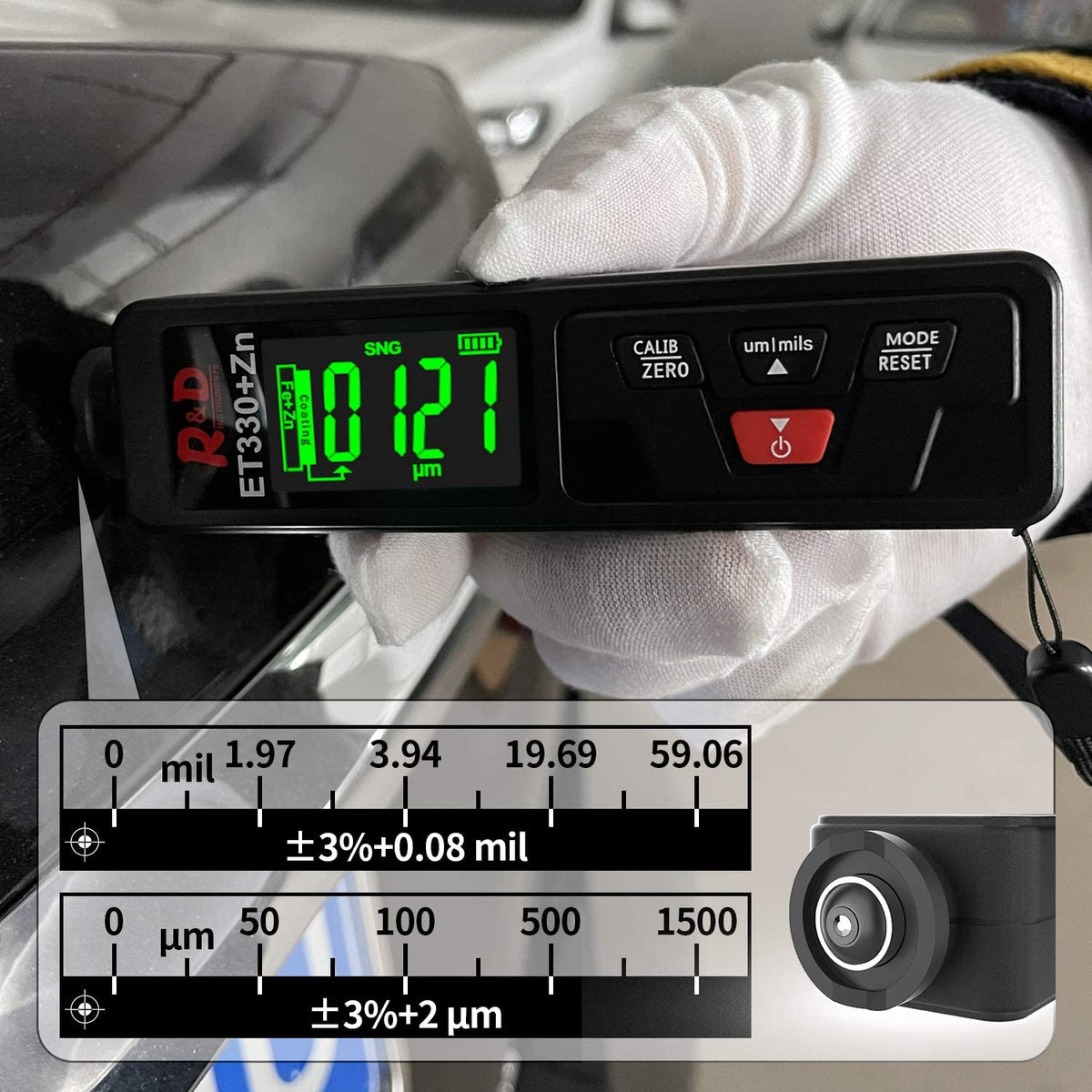 ET-330 Digital Paint Thickness Gauge with LCD Back Light, 0-1500 um, Pack of 2 A550262