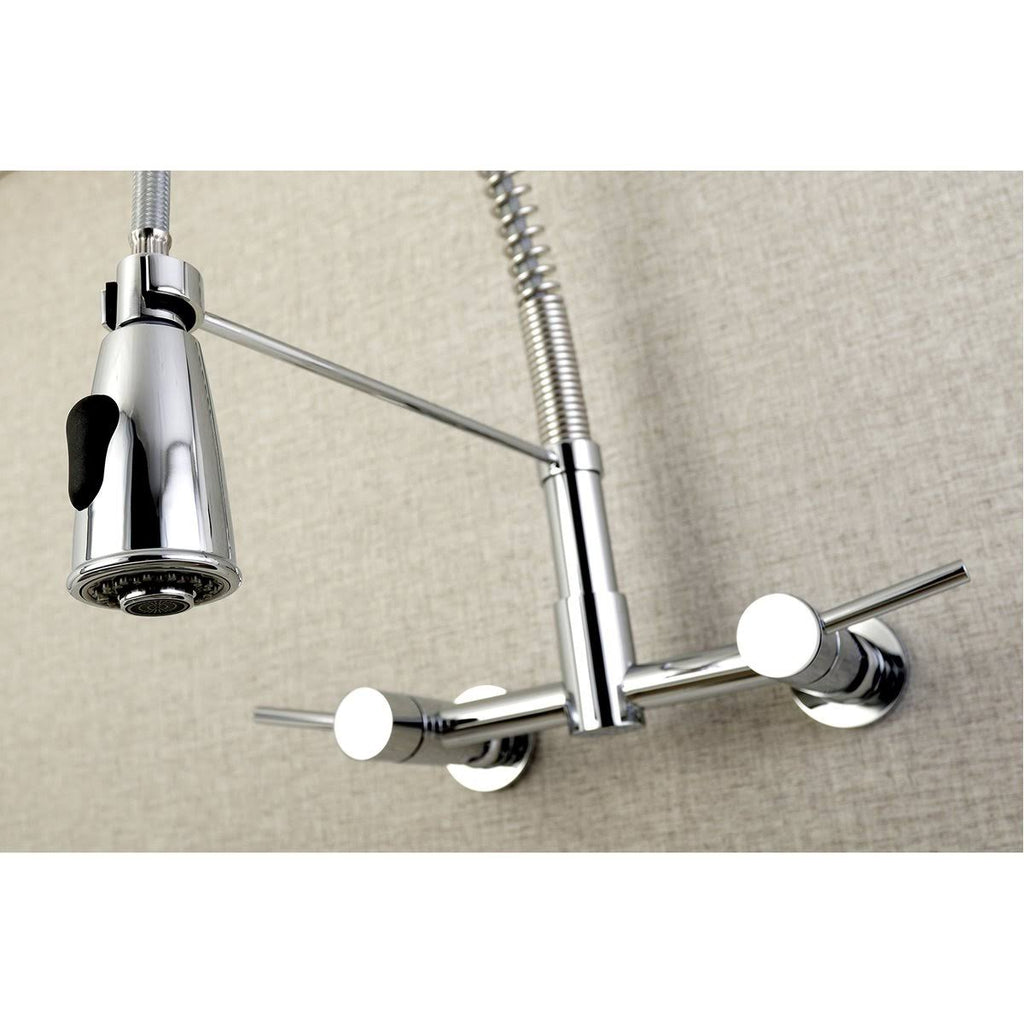 Polished Chrome 2-Handle Wall Mount Pull-Down Kitchen Faucet H508